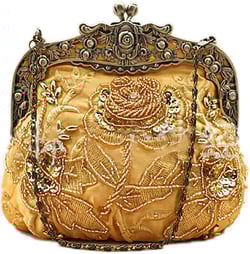 Belsen Women's Vintage Beaded Sequin Flower Evening Handbags Gold