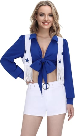 Womens Blue Star Cheerleading Uniform High School Cowboys Cheerleader Costume Sports Team Top Shorts Set Halloween Outfit XX-Large