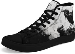 Fashion Skull High-Top Canvas Shoes for Men Women -Unique Vibrant High Top Sneakers Comfortable Casual Shoes 14 Women/12.5 Men Black/White