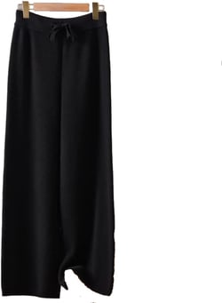 Winter/Fall for Women's Casual High Waist Trousers Australian Wool Wide Leg Pants Small Dark Black