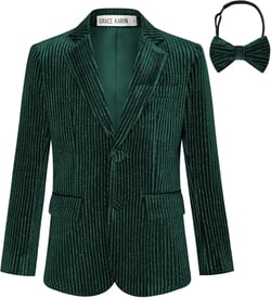 GRACE KARIN Boys Velvet Blazers Slim Fit Suit Jacket Formal Blazer for Party Prom（5-12Y） 8 Years Green