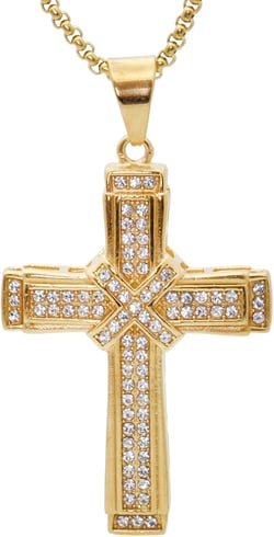 Mens and Womens Hip Hop Iced Out Rhinestones Necklace 18K Gold Plated Stainless Steel Cross Pendant Necklace