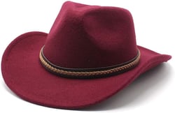 Cowboy Hat for Women Men with Felt Wide Brim Western Cowboy & Cowgirl Hats with Band Classic Outdoor Fedora Hats One Size Wine Red