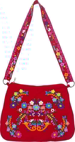 YZXDORWJ Embroidered Cotton Handbag for Women Mexican Tote Bag Floral Crossbody Bag V2-r