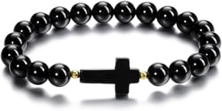 Jovivi Natural Black Obsidian&Tiger Eye Crystal Cross Bracelet Handmade Semi Precious Gemstone Healing Crystal Stone 8mm Round Beads Stretch Bracelets