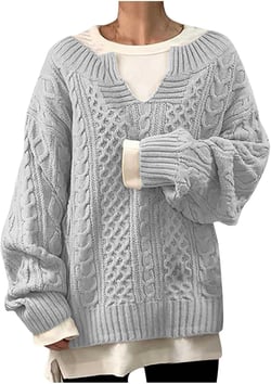 Firzero Sweaters for Women, Long Sleeve Solid Color Round Neck Oversize Tops, Casual Loose Winter Autumn Knitted Sweaters Blouse Fall Winter Warm Sweaters XX-Large Gray_2