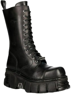 New Rock Boots M-MILI211C-C1 Women's Military Metallic Black Lace Up 100% Leather Techno Biker 10.5 Black