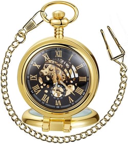 Silver/Gold Transparent Cover Mechanical Pocket Watch for Men Vintage Skeleton Dial Clock Hand Wind Male Fob Chain Watches gold-010