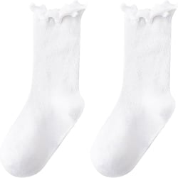 Girls Spring And Summer Mid Thigh Socks Solid Color Comfort Soft Breathable Cotton Ruffle Cute Socks Kids Socks 6-8 Years White
