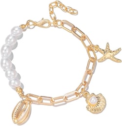 Gold Starfish Shell Bracelets for Women Boho Seashell Bracelets Cowrie Starfish Pearl Charm Bracelets Summer Beach Bracelets Hawaiian Summer Jewelry Style A