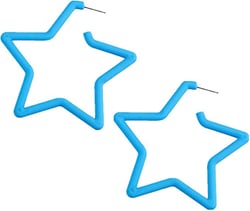 80 90s Colorful Classic Big Star Triangle Heart Shape Hoop Earrings Retro Neon Frosted Geometric Candy Color Dangle Piercing Earring for Women Costume Accessory Party Jewelry D blue star