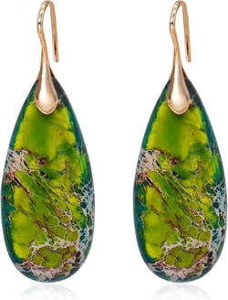 Natural Stone Earrings Waterdrop Stone Dangle Earrings for Women Green Gold