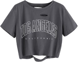 Avanova Women Los Angeles Graphic Distressed Oversized Crop Top Short Sleeve Ripped Boxy Loose Tee Shirt XX-Large A Dark Grey