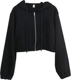 Amazhiyu Women's Cropped Zip up Hoodie with Pockets Cinched Waist Crop Sweatshirt Jacket Medium Black