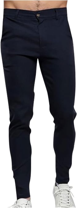 IEPOFG Men's Warm Cotton Casual Slim Fit Trousers Solid Color Pencil Pants with Pockets Button Zipper Closure Long Pants XX-Large A01_navy