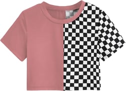 SweatyRocks Women's Short Sleeve Round Neck Colorblock Stripe Tee Shirt Crop Top Medium Checker Pink