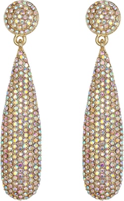 EVER FAITH Rhinestone Statement Earrings Round Crystal Chandelier Dangle Drop Pierced Earrings for Women Formal Wedding Bridal Prom Iridescent AB Gold-Tone (N14522-3)