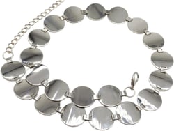 Women Fashion Skinny Belt Hip High Waist Silver Metal Narrow Band Circle Round Charms S M L