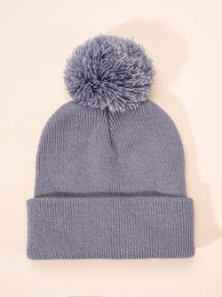 1pc Y2K Style Unisex Baby/Toddler/Child Solid Color Knit Hat With Pom Pom, Warm Winter Casual Outdoor Cap