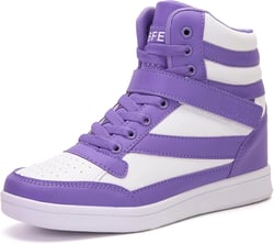 UBFEN Womens High Top Ankle Support Sneakers Vibrant Colour Hidden Wedge Heel Retro 80s Tennis Shoes for Girls Cosplay Removable Insole Backpacking Boots 4.5 B White Purple