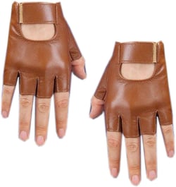 Unisex Real Leather Fingerless Short Gloves Tan Light Brown Lambskin Half Finger