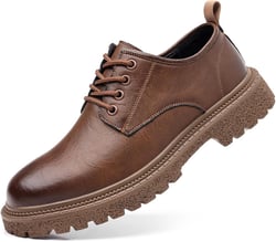 Men's Vintage Leather Lace Up Platform Oxfords Shoes Round Toe Low-Top Non-Slip Soft Business Formal Dress Shoes 8.5 Brown