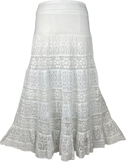 Agan Traders Women's 2024 Summer Boho Peasant Tiered Long Lace Skirt Maxi - Net Flared Long Maxi Skirts for Women XX-Large Plus White 2