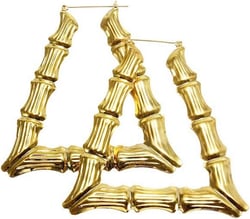 Gold Bamboo Triangle Hollow Hoop Earrings for Women - Big Large Bamboo Hoop Earring (Gold Triangle)