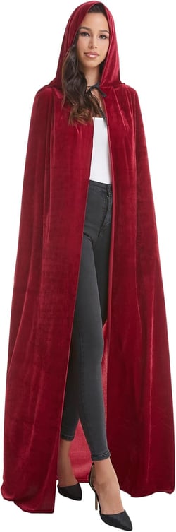 Unisex Adults Halloween Costume Cape,Velvet Hooded Vampire Cloak for Women & Men,Fancy Dress Party Cosplay Robe 59 inch Red