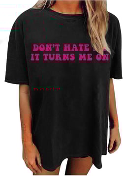 Avanova Women Letter Graphic Print Oversized Tee Top Short Sleeve Loose Summer T-Shirt Black Letter Medium