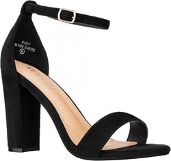 ILLUDE Women’s Open Toe Ankle Strap Chunky Block High Heel - Formal, Wedding, Party Classic Heeled Sandals - Ruby 7 Black Suede