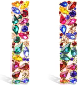 KELMALL Elegant Rhinestone Rectangle Earrings Trendy Crystal Geometric Drop Dangle Statement Earrings for Women Rectangle/Multicolor