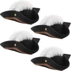 4 Pack Black Pirate Tricorn Hats with White Feather Buccaneer Hat Pirate Hat for Men Women Pirate Theme Party Cosplay Costume Accessories