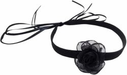 Lace Flower Choker Necklace Gothic Black White Camellia Rose Flowers Bow Tie Soft Adjustable Velvet Lace-up Y2k Collar Necklace for Women Wedding Bridal Birthday Prom Party Fashion Jewelry Gifts