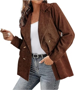 HGps8w Womens Double Breasted Corduroy Blazer Long Sleeve Vintage Business Casual Office Work Jacket with Pockets Large 01 Brown