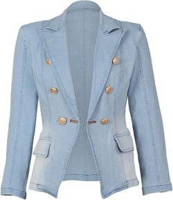 GILIGEGE Women's Slim Fit Denim Jacket Tailored Double Breasted Pockets Jeans Jacket Long Sleeve Coat Autumn and Winter XX-Large Light Blue