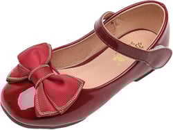 ChyJoey Mary Jane Shoes for Girls Bow Knot Princess Wedding Party Non-Slip Hook and Loop Patent Leather Ballet Flats 2.5 Big Kid Red