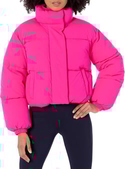 Amazon Essentials Women's Cropped Full-Zip Puffer Jacket (Quilted Matte or Sherpa Fleece) Large Neon Pink