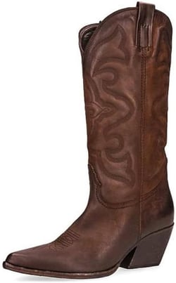Steve Madden Womens West Embroidered Pointed Toe Cowboy, Western Boots 8.5 Brown Leather
