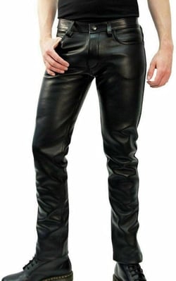 Men's Leather Pants in Genuine Leather Multiple Colors & Styles (US, Waist, 28, Regular, Black Plain)
