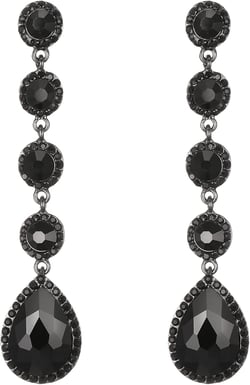 BriLove Women's Elegant Wedding Bridal Crystal Beaded Teardrop Chandelier Dangle Earrings Black Black-tone