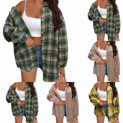 QATAINLAV Long Sleeve Plaid Shirts Womens Classic Button Down Flannel Shirts Outdoor Loose Fit Shackets Casual Business Blouse Top with Pockets Lighten Deals of the Day Green XXL