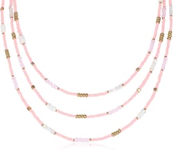 Bohemian Multilayered Pink Beaded Necklace for Women Layered Cute Glass Seed Beads Choker Necklace Strand Statement Necklace Adjustable Boho Party Summer Beach Jewelry Gift for Women