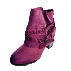 Jsaierl Women's Fashion Short Gogo Ankle Boots Retro Faux Suede Boots Low Mid Chunky Block Heel Boots Side Zipper Bandage Booties Shoes