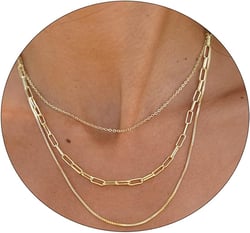 VIROMY Dainty Gold Necklace for Women 14K Gold Plated Layered Satellite Necklaces Trible Layering Paper Clip Chain Link Necklace Everyday Jewelry 3 Layered Box&Paperclip-GD