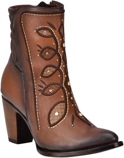 Cuadra Women's Bootie in Bovine Leather with Crystals and Zipper Brown 8.5 Brown