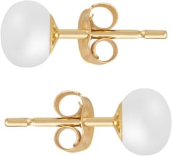 MAZZERI Solid 14k Gold Freshwater Button Pearl Stud Earrings for Women, Hypoallergenic Butterfly Pushback Studs 5-5.5mm
