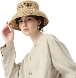 Wide Brim Bucket Sun Hat, Women Woven Raffia Palma Hat UPF 50+ Sun Protection Summer Vacation Seaside Outdoors Hat 7-7 1/8 Beige