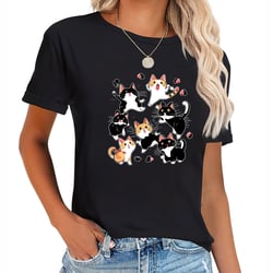 VBK Cartoon Cats Playing Women's Casual Vintage Graphic T-Shirt - Short Sleeve Tee with Cool 70s Style Print Perfect Birthday or Christmas Gift Black