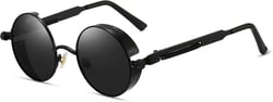 GY snail Gothic Polarized Sunglasses for Men, Round Metal Frame, Retro Steampunk Sun Glasses Women Black